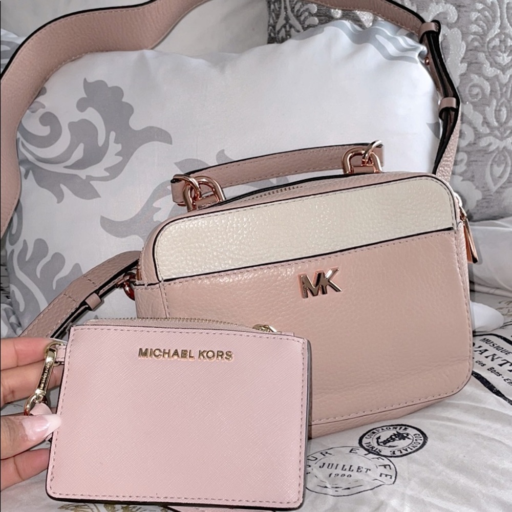 Blush pink mini michael kors bag and wallet